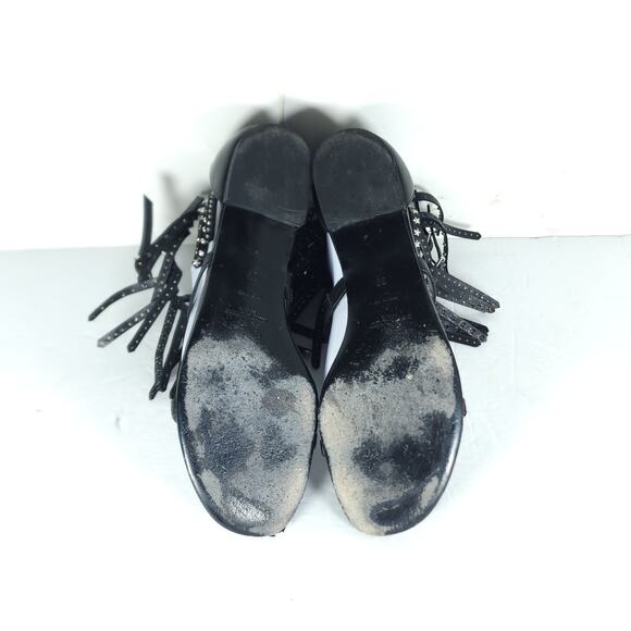 Saint Laurent Women's US8,5 EU39 Black Leather Studded Fringe Gladiator Sandals - Picture 11 of 16
